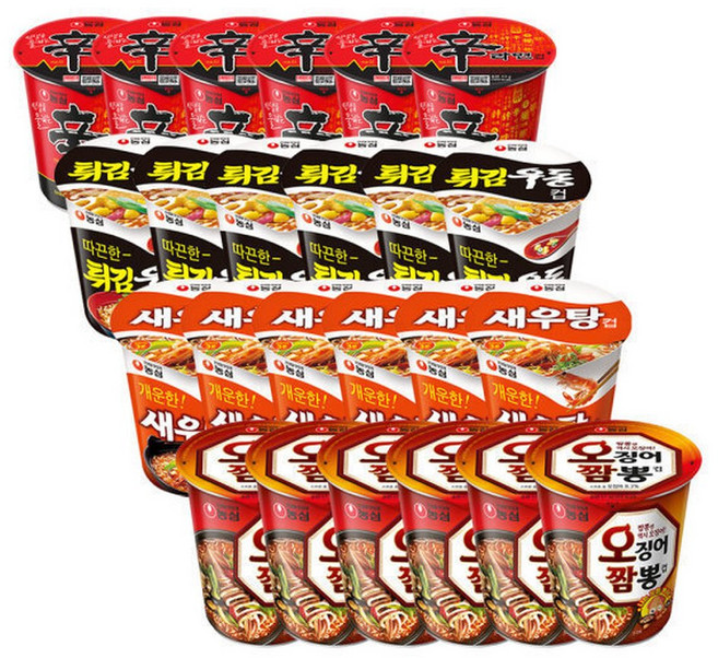 신라면+튀김우동+새우탕+오짬뽕 6입4개 총24개, 24개