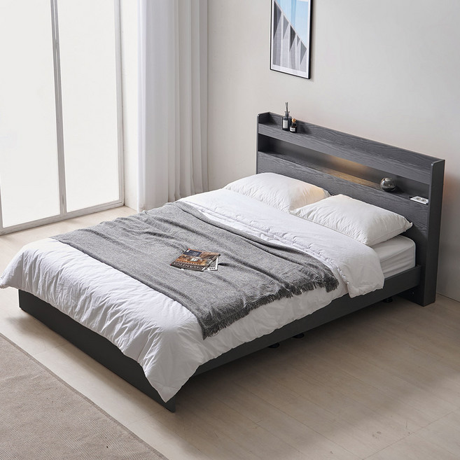 [수도권 지정배송] 아너스 LED 일반형 슈퍼싱글/퀸 침대+본넬 매트리스, 그레이