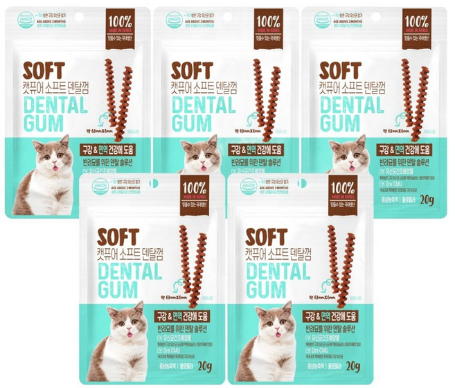 캣퓨어 고양이 소프트 덴탈껌, 20g, 5개, 구강 면역건강에 도움