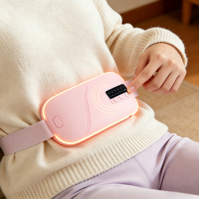 에란스타 무선 복부 온열찜질기 마사지기 허리 안마기 5단온도 충전식, 핑크, 101590
