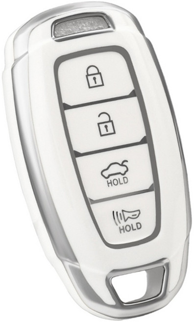 OFFCURVE TPU 현대 자동차 엣지라인 4버튼 그렌저IG 싼타페TM 코나 풀커버 스마트키 적용 키케이스 키홀터 단품 다양한 컬러, 화이트 실버