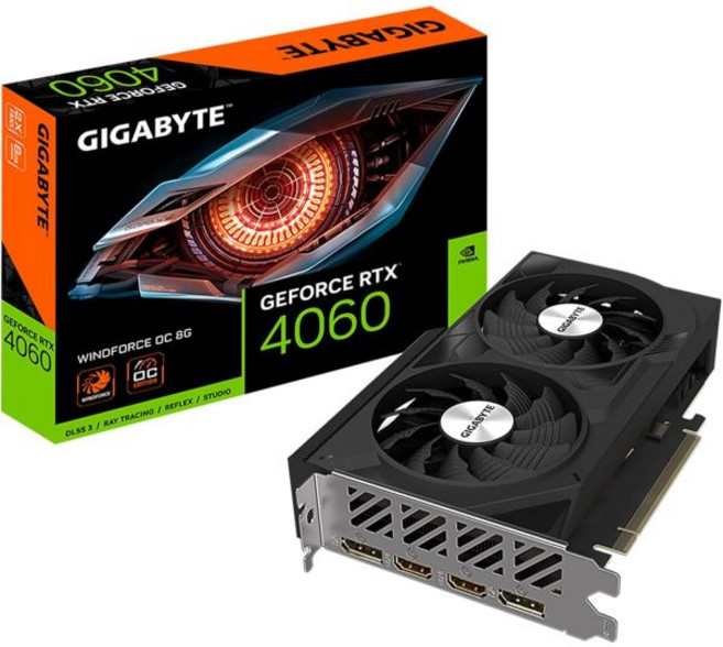 기가바이트 지포스 RTX 4060 윈드포스 OC 8G 그래픽 카드 팬 2배 8GB 128비트 GDDR6 GVN4060WF2OC8GD Video Card