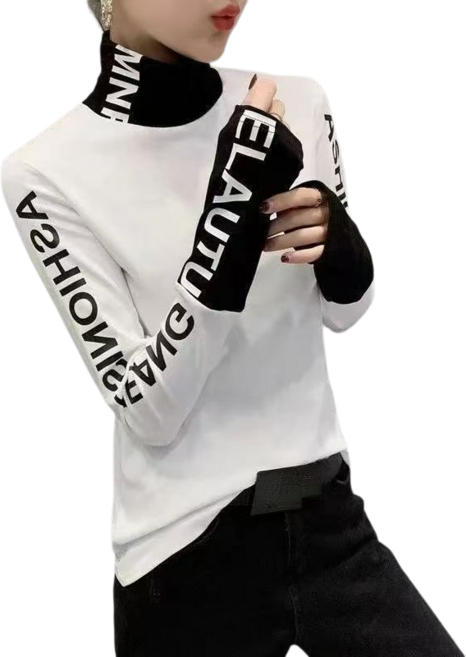 VIVAMOVE 골프웨어 여성 골프상의 패션 사계절 하이넥 따뜻한 골프 이너 신상품 패치워크 골프 프린트 여성 긴팔 상의 여성 스포츠웨어