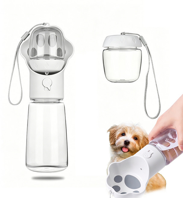 Shipshape 강아지 물통 휴대용 사료 급수기 2in1 고양이 간식통 일체형 원터치 물 회수 기능 반려동물 산책 필수품, 1개, 화이트-550ml 물통