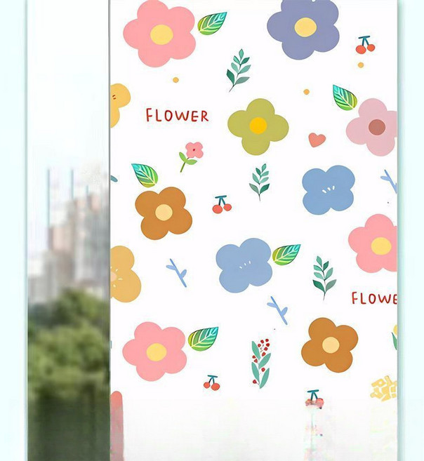 可愛兔兔 玻璃貼紙 30cm*60cm, 百花爭豔,40cm *90cm