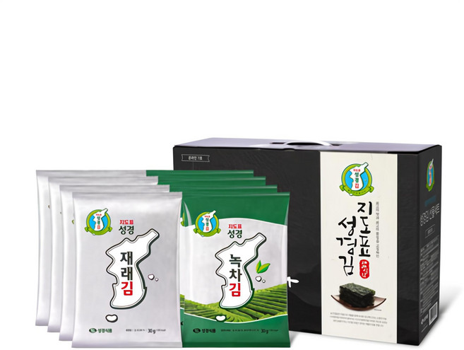 지도표성경 재래식 전장김 30g x 4p + 녹차 전장김 30g x 4p 세트, 1세트