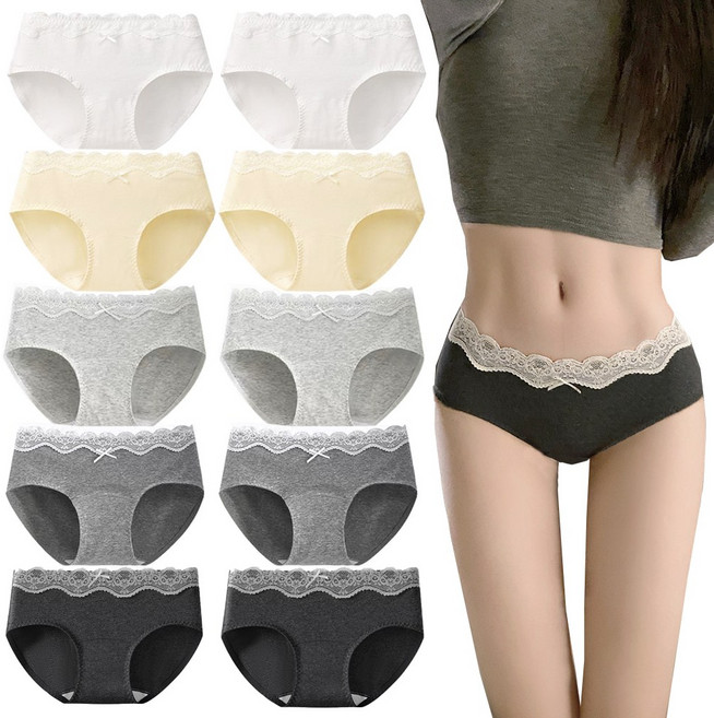 IEDUOS여성 여 주니어 레이스 미디 면팬티 10종 세트 여학생 코튼 요일 삼각팬티