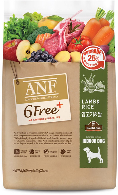 ANF 유기농 6Free 양고기 전연령 애견 사료, 양, 6kg, 1개