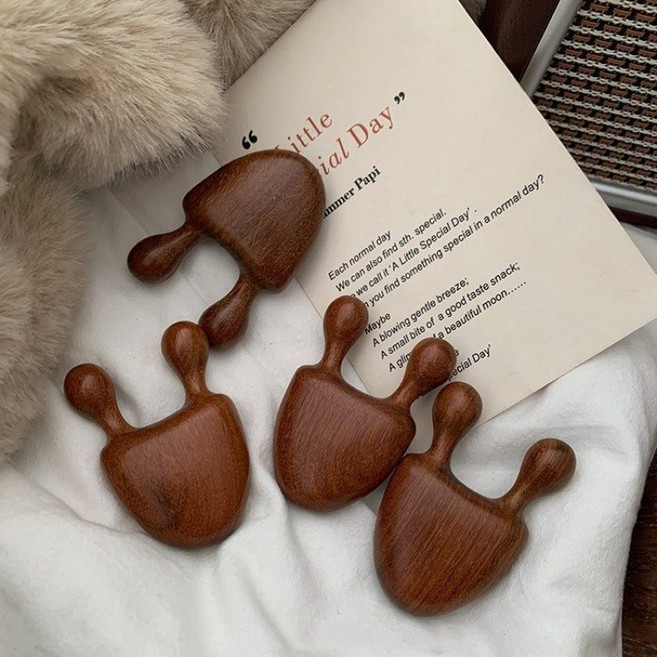 얼굴 미니 백단 괄사 마사지기 코 눈가 림프 순환 미니 우드 안마기, 백단우드, 1개