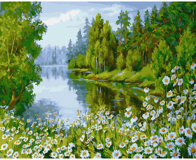 대형 명화 그리기 DIY 60X75cm 유화 캔버스 세트 거실 인테리어 그림 150종, H.풍경, H051.숲속의데이지, 1개, H051.숲속의데이지