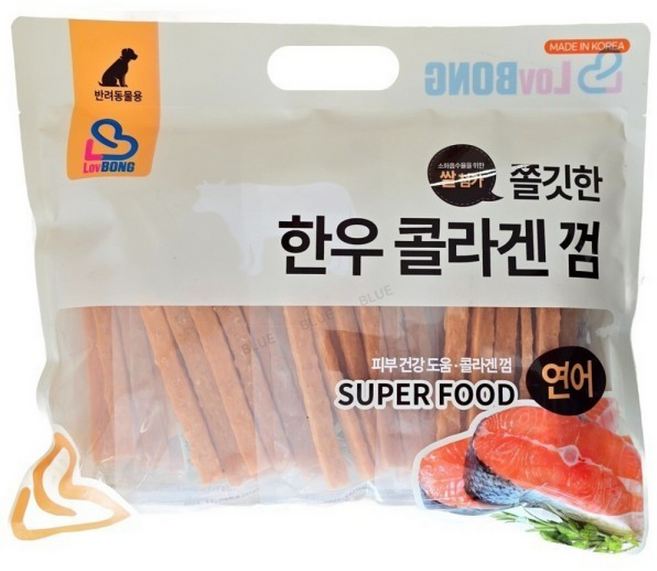 러봉 쫄깃한 한우 콜라겐 껌 연어 (반려동물용), 800g, 1개, 오리지날 맛
