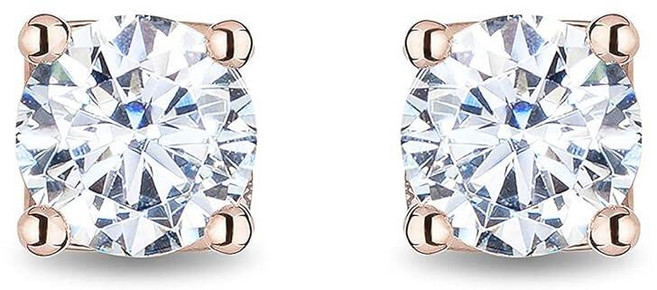 [5] Jewelili Enchanted 디즈니 파인 주얼리 14K 로즈 골드 1/3 Cttw 다이아몬드 솔리테어 마제스틱 프린세스 스터드 귀걸이 메탈 다이아몬드