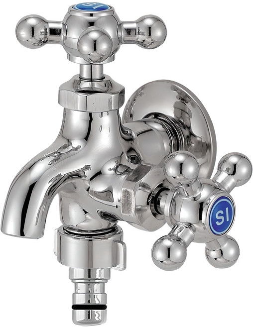 에스아이메탈 십자 두갈래 수도꼭지 왕분리형 냉수, 1개