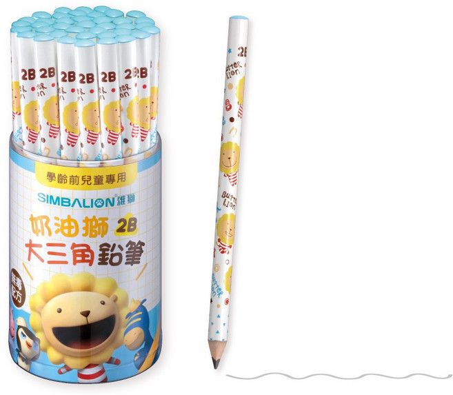 雄獅 SIMBALION PB-802 奶油獅 學齡前大三角鉛筆 幼兒鉛筆(2B), 1個, 36支筒裝,隨機色