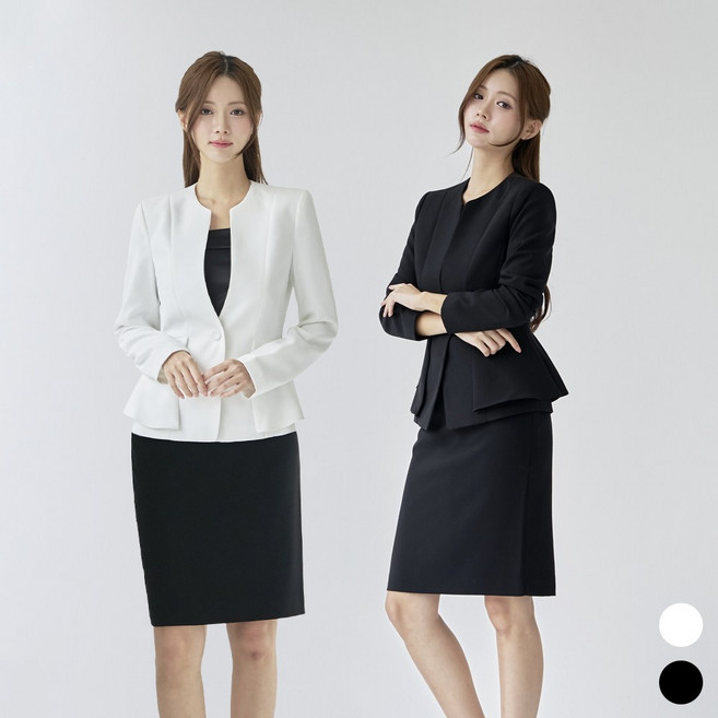 더웨이나인 여성 노카라 치마 정장 세트 플레어 면접복 Y날개skirt set