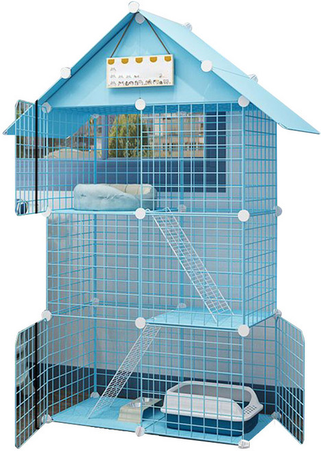 BOSUN 아이리스 고양이 케이지 대형 철장 2단 3단, [75*39*146] 3 층 높이의 빌라, 패키지 1 (등산 사다리 꾸준한 버튼 고양이의 둥지), 1개