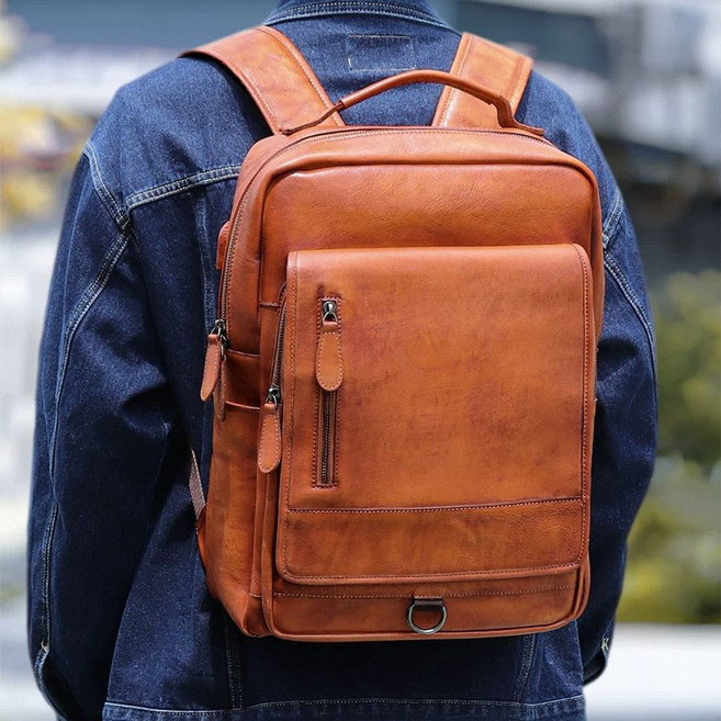 앤티크 핸드메이드 천연 리얼 소가죽 백팩 남녀공용 15인치 노트북 가방