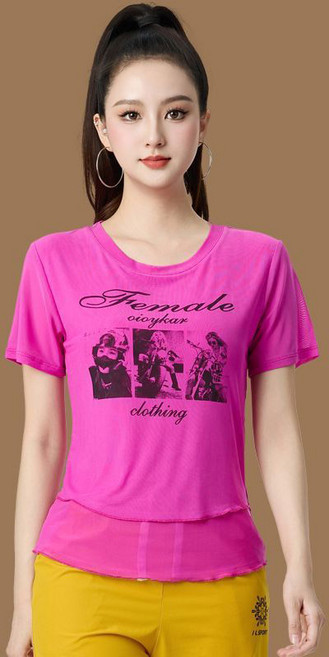 페이준 여성 여름 플라자 댄스 망사 상의 거즈 댄스 댄스 옷 반팔 얇은 스포츠 피트니스 티셔츠 IA4486