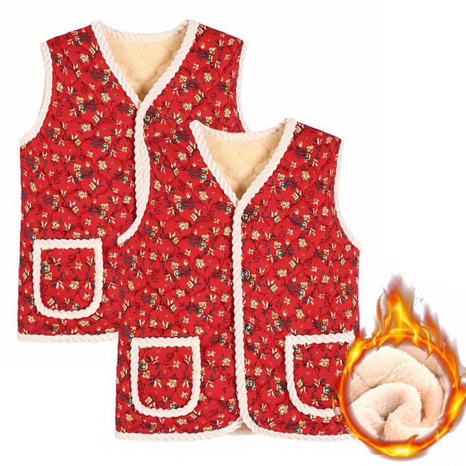 1+1 엘에이스 꽃무늬 누빔 양털 보온 조끼 2p