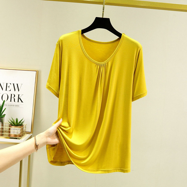 여성 빅사이즈 라운드넥 주름 반소매 오버핏 비스코스모달 티셔츠 AS-8025
