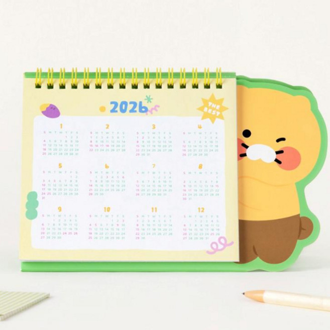 카카오프렌즈 2026년 달력 춘식이 형태 탁상 캘린더 카렌다 옐로우&그린, 아이보리