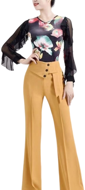 댄스복 바지 하이웨이스트 드롭 와이드 팬츠 리본 댄스 연공복 광장 댄스 팬츠녀 뉴타임즈 M743U042