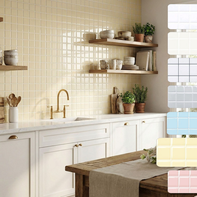 샤인홈리빙 DIY 입체형 접착식 데코타일 시트지 주방 욕실벽 셀프인테리어, 3D 무드타일_소프트옐로우10P