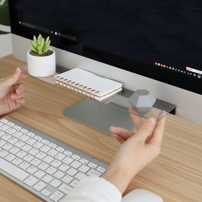 라온커넥션 부착식 모니터 선반 받침대, 투명