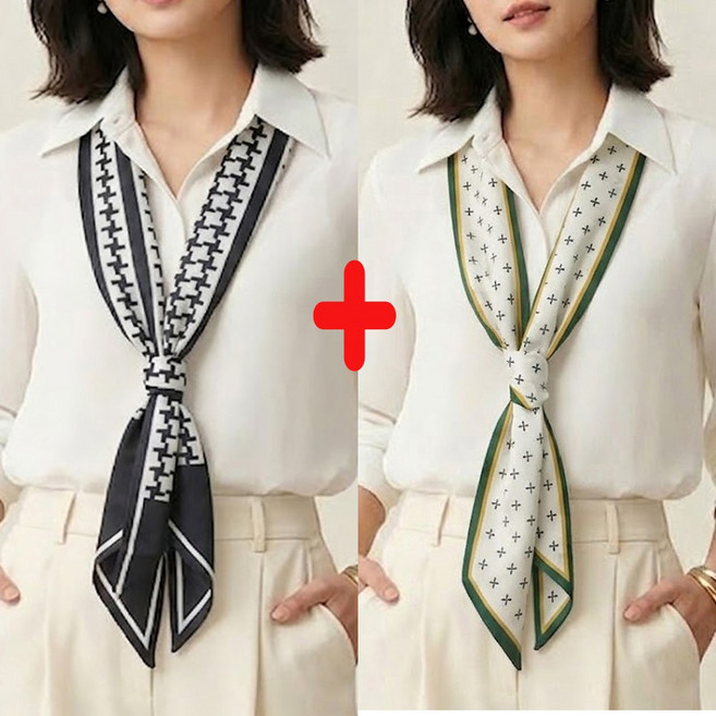 로튼 1+1행사 요즘 럭셔리한 사선스카프 멋내기 실크 롱 슬림 타이 여성 남성 머플러