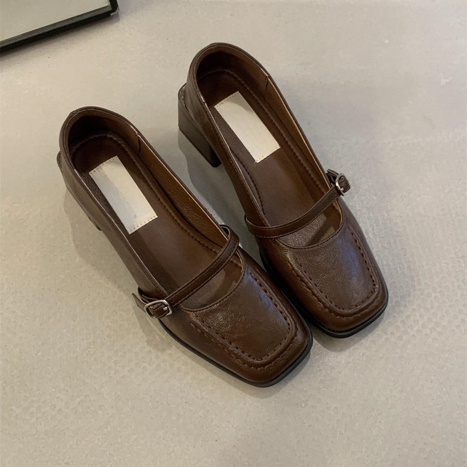 POMTOR 여성구두 소프트 스퀘어헤드 메리제인슈즈 미들힐 펌프스 구두