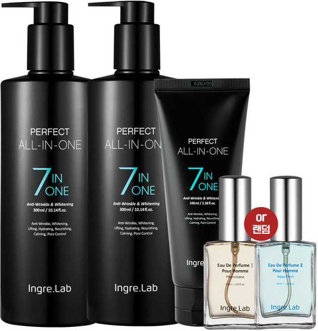 인그리랩 퍼펙트 올인원 남성용 포맨 스킨케어 4종(본품2+여행용1+향수1) 화장품 세트 피부진정 수분크림 주름 미백 모공관리, 2개, 300ml