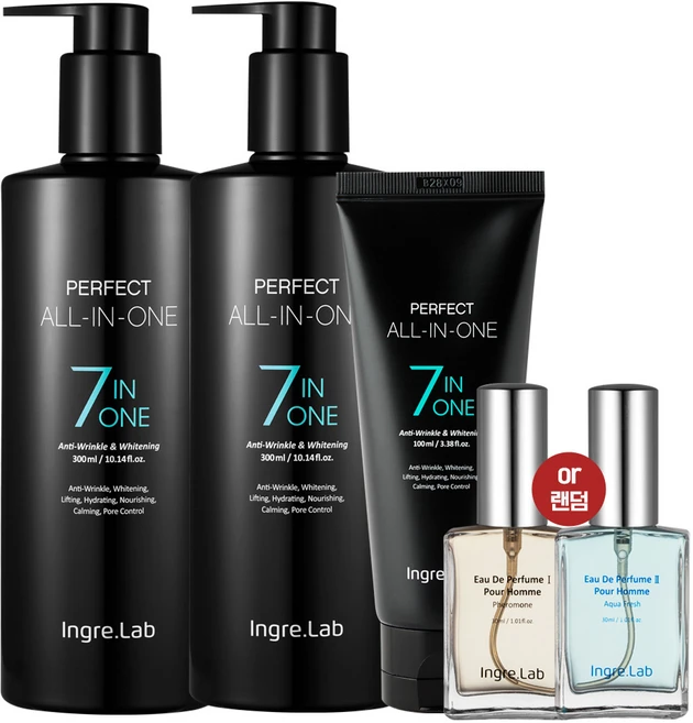 인그리랩 퍼펙트 올인원 남성용 300ml 2통 100ml 1통 향수 1병, 퍼펙트올인원 300ml 3개+향수 1개 - 쿠팡
