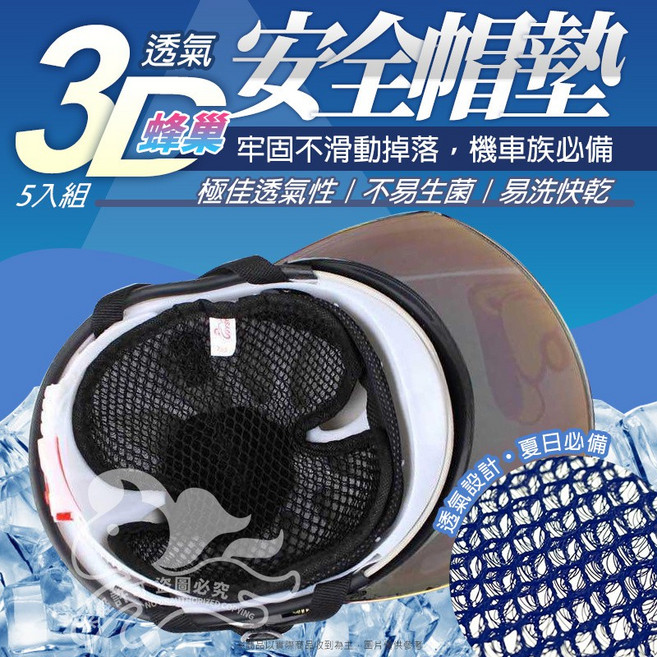 3D蜂巢透氣安全帽內襯 (隔熱/可拆洗), 一個(顏色隨機), 顏色隨機