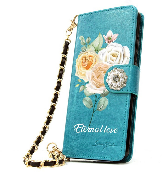 영원한사랑 플라워 장미 로즈 꽃 다이아 장신구 지갑형 카드및 지폐수납현 손목체인 휴대폰케이스