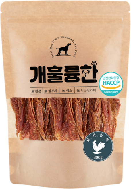 퍼스트독 100%국내산 수제강아지간식 대용량 애견육포 개훌륭한, 1개, 300g, 닭가슴살
