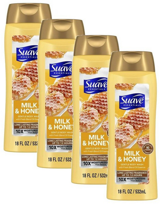 수아브 에센셜 젠틀 바디워시 밀크 & 허니 Suave Essentials Gentle Body Wash Milk & Honey, 4개, 532ml