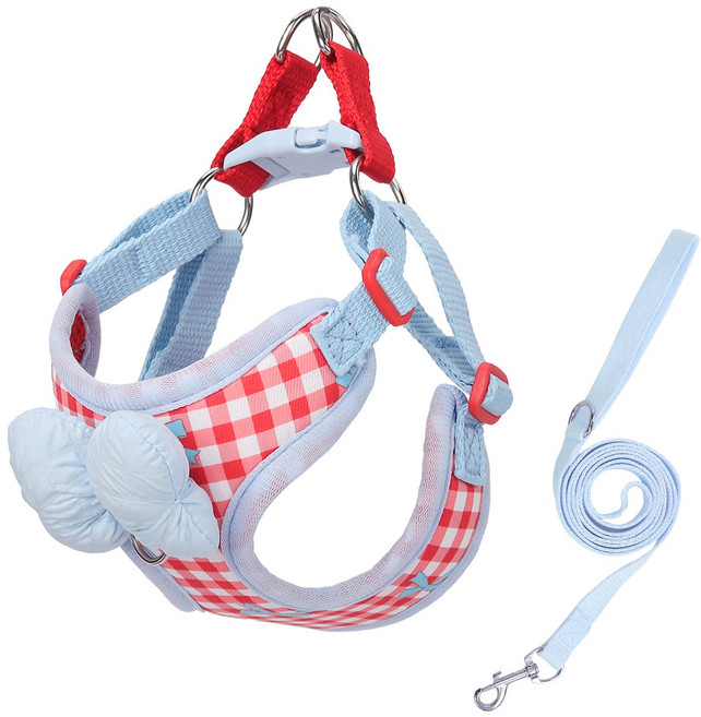 강아지 하네스 세트 소형견용 귀여운 디자인 1.5미터 리드줄 포함, 1세트, 빨간색