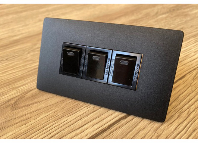 Panasonic ADVANCE 蓋板 三開關 日本製 超薄面板 工業風 灰色面板, 1個, 霧黑色蓋板/黑色開關,兩單切➕ㄧ雙切(三路)開關