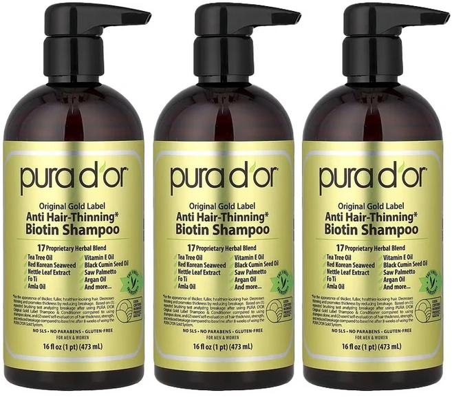 퓨라도르 Pura Dor 천연재료 모발 방지 샴푸 473ml X 3개 - 쿠팡