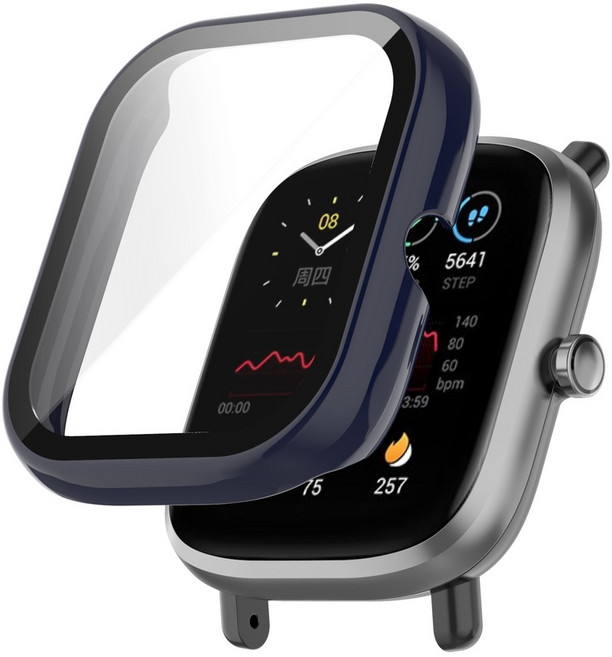 Huami Amazfit GTS2 미니 GTS 2 미니 패션 하드 PC 프레임 범퍼 커버 케이스 + HD 슬림 강화 유리 안티 스, 03 네이비 블루, 03 네이비 블루 × 네이비 블루 × 1개, 1개