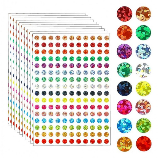 1760개입 반짝이 레이저 원형 스티커 6mm, 1세트, 16색1760개입(S591)