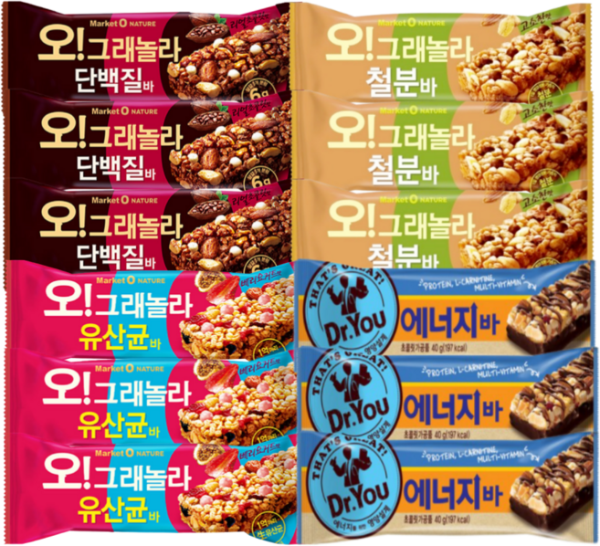 오리온 오그래놀라 단백질바 40g 3개 유산균바 35g 3개 철분바 35g 3개 에너지바 40g 3개 (총12개), 1세트, 450g