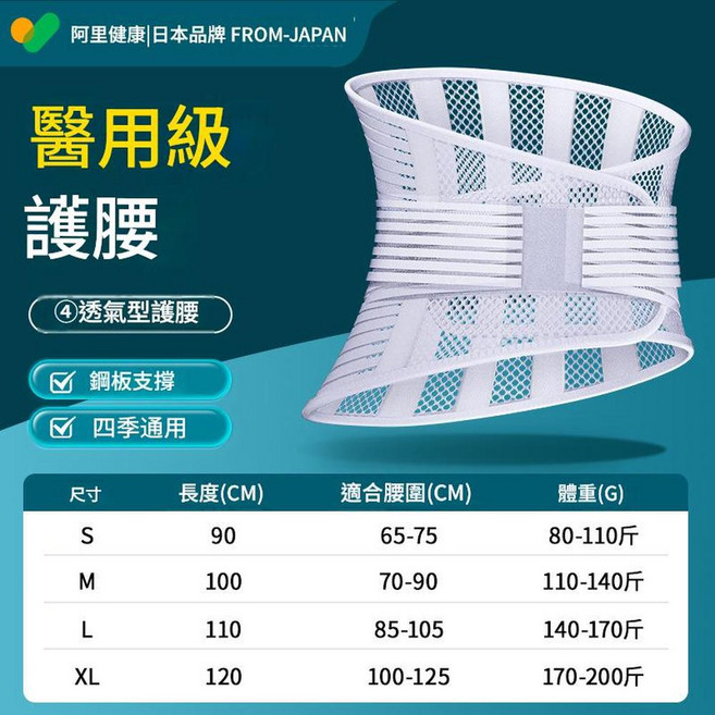 醫用級護腰帶，透氣支撐，四季通用, S碼 適合體重80 - 110斤, 1個