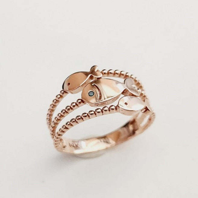 루이비쥬 14K 세마리 물고기 볼륨 행운 소원 재물운 수능 합격 자녀복 우정 커플반지+실버진주귀걸이 증정