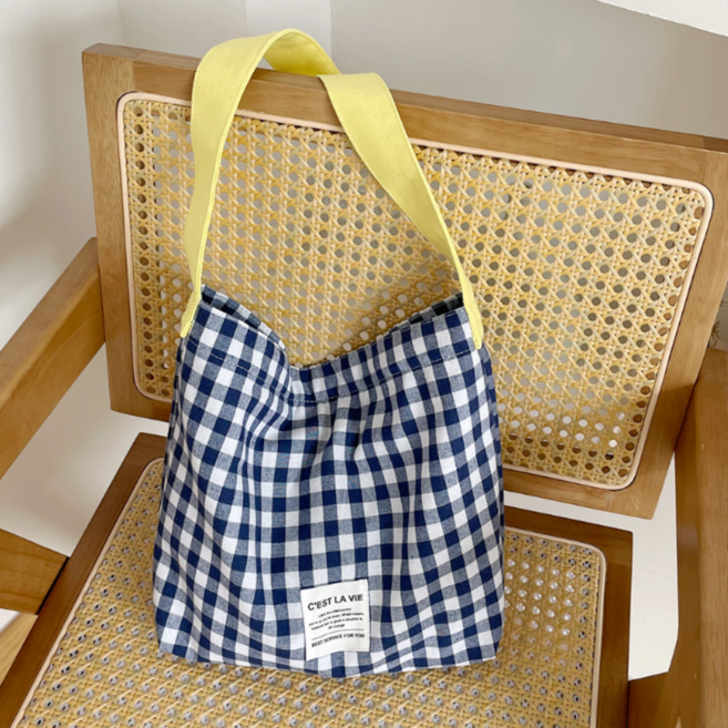 온뉴리 데일리 체크 캔버스 에코 패브릭 가벼운 숄더백