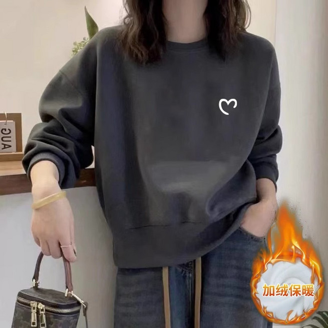 秋冬韓版寬鬆上衣 女裝加絨加厚保暖外套 休閒百搭衛衣