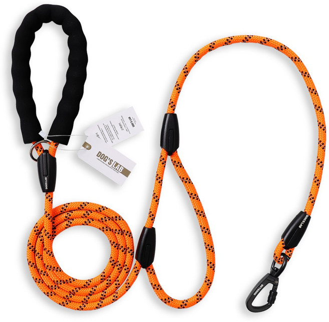 독스랩 강아지 소형견 중형견 대형견 리드줄 양손 그립 로프 1.8M, 오렌지, 1개