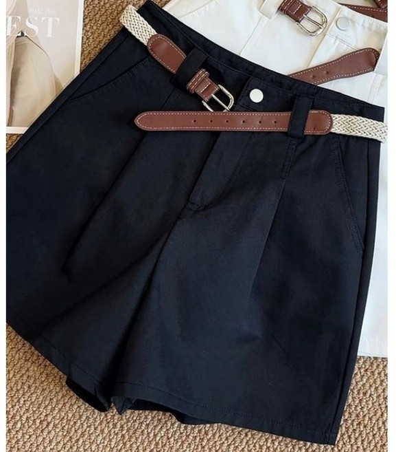 서진맘 여성 캐주얼 하이웨스트 고급 면소재 심플 3부 반바지(벨트포함)
