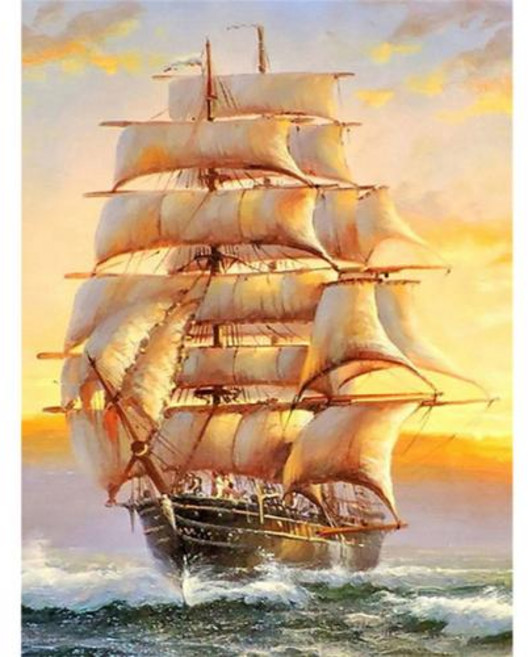 십자수도안 키트 공예 보트 조경 선박 인쇄 캔버스 크로스 스티치 풀 자수 스레드 취미 수공 뜨개질 카운트, 1개