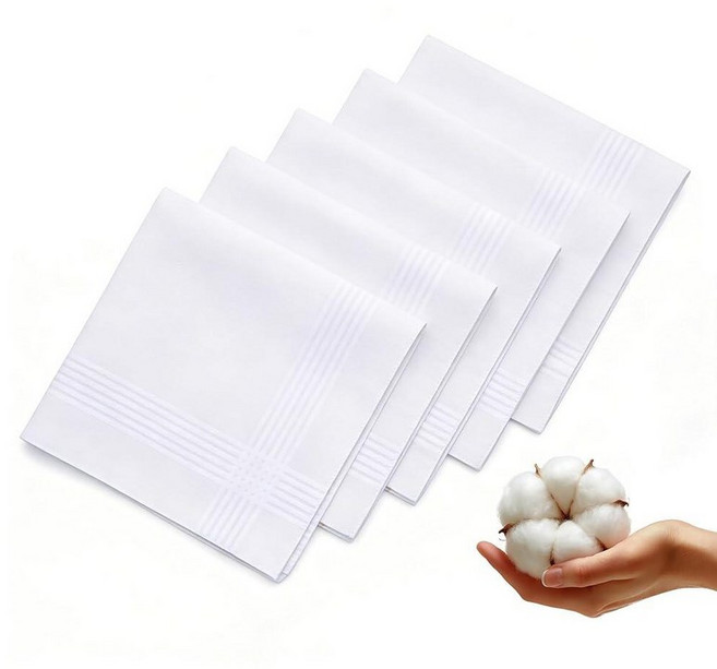 남성용 손수건 100% 부드러운 면 40.6cm x 40.6cm(16인치 16인치) 화이트 클래식 포켓 스퀘어 남성용 화이트. 205063